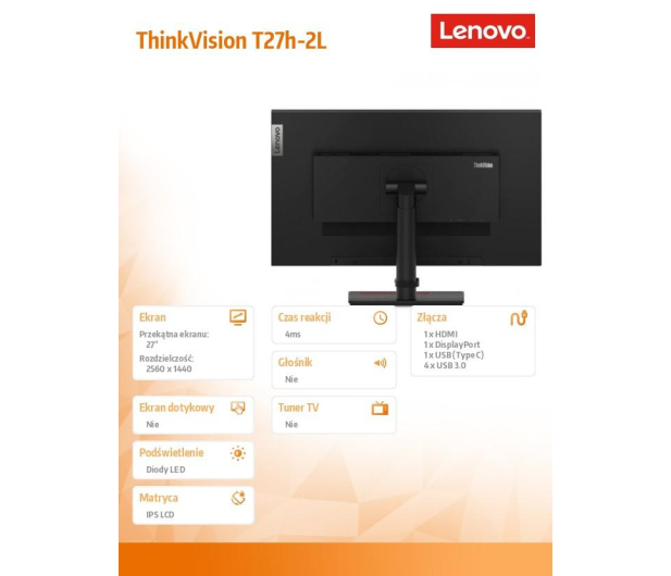 Lenovo ThinkVision T27h-2L - 1046862 - zdjęcie 4